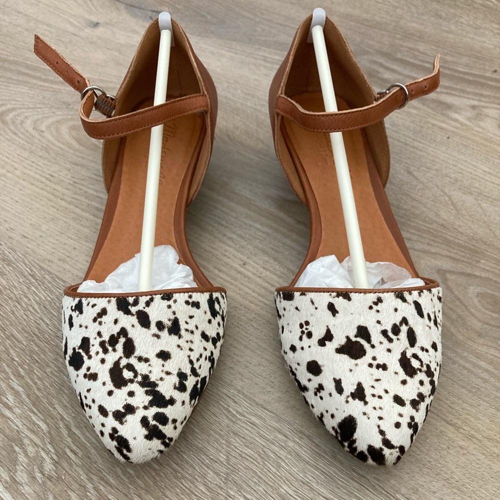 Madewell Calf Hair Leather D’Orsay Ankle Strap Mini Wedges Sz 5.5